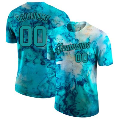 Custom Tie Dye Style Baseball T-Shirt Sports Jersey for Youth Men Women Teens Boys Girls Personalized Team Uniform with Name Number Logo Print Front and Back, Green Casual Short Tee Shirts