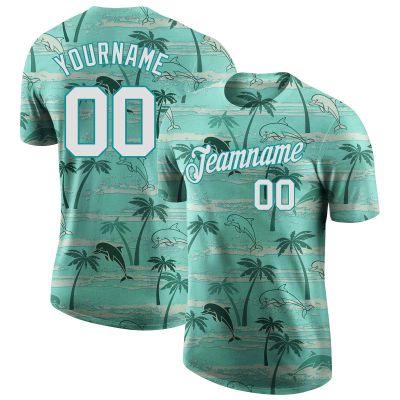 Custom Tropical Palm Tree Baseball T-Shirt Sports Jersey for Youth Men Women Teens Boys Girls Personalized Design Your Own Team Uniform Print Name Number Logo, Green Hawaiian Casual Short Tee Shirts