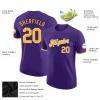 Purple Short T-Shirt Custom Baseball Jersey for Youth Men Women Teens Boys Girls Personalized Team Uniform with Name Number Logo Print Front and Back, Sports Tee Shirts with Yellow Text view 2