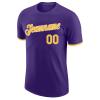 Purple Short T-Shirt Custom Baseball Jersey for Youth Men Women Teens Boys Girls Personalized Team Uniform with Name Number Logo Print Front and Back, Sports Tee Shirts with Yellow Text view 3