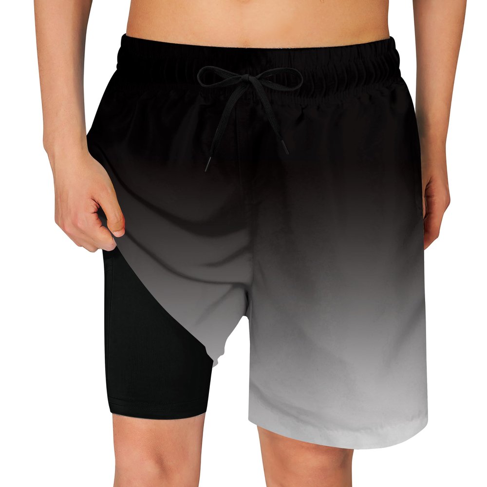Cozople Teen Boys Swim Trunks with Boxer Brief Liner Bathing Suit Novelty Dark Graphic Swimming Shorts Quick Dry Stretchy Compression Anti Chafe Swimsuit Size 14