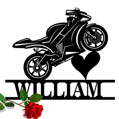 MeigoArt Custom Motorcycle Metal Wall Art, Personalized Biker Name Sign,Motorcycle Home Decor, Motocross Rider Monogram Wall Decor, Personalized Name Logo (Style-3)