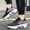 Roller Skate Shoes for Men and Women, Double Row Deform Wheel Roller Skates, Retractable Roller Shoes Sneakers, Outdoor Shoes with Wheels for Boys Girls (Black Pink, 8.5) view 4