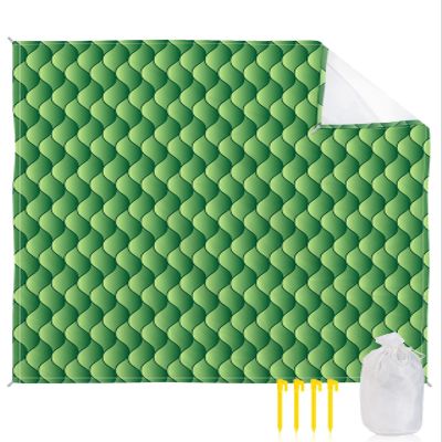 Geometric Green Beach Blanket Large with Stakes Waterproof Sandproof,Foldable Beach Mat with Corner Pockets for Outdoor Travel Camping Hiking Picnic Essentials,Modern Abstract Minimalist Scale 83"x79"