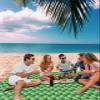 Geometric Green Beach Blanket Large with Stakes Waterproof Sandproof,Foldable Beach Mat with Corner Pockets for Outdoor Travel Camping Hiking Picnic Essentials,Modern Abstract Minimalist Scale 83"x79" view 3