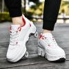 Roller Skate Shoes for Men and Women, Double Row Deform Wheel Roller Skates, Retractable Roller Shoes Sneakers, Outdoor Shoes with Wheels for Boys Girls (White Red, 9.5) view 4