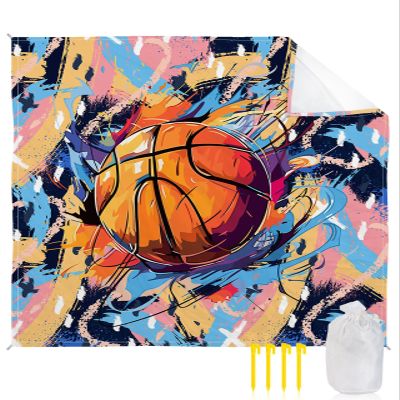 Abstract Basketball Beach Blanket Large with Stakes Waterproof Sandproof Beach Mat with Corner Pockets for Outdoor Travel Camping Hiking Picnic Essentials,Contemporary Rainbow Street Art 83"x79"