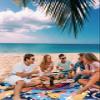 Abstract Basketball Beach Blanket Large with Stakes Waterproof Sandproof Beach Mat with Corner Pockets for Outdoor Travel Camping Hiking Picnic Essentials,Contemporary Rainbow Street Art 83"x79" view 3