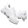 Roller Skate Shoes for Men and Women, Double Row Deform Wheel Roller Skates, Retractable Roller Shoes Sneakers, Outdoor Shoes with Wheels for Boys Girls (White Silver, 9.5) view 1
