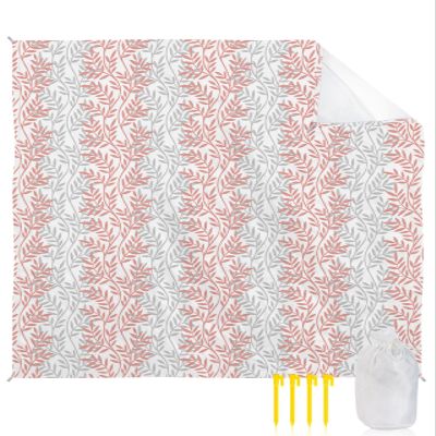 Blush Pink Beach Blanket Large with Stakes Waterproof Sandproof,Foldable Beach Mat with Corner Pockets for Outdoor Travel Camping Hiking Picnic Essentials,Farmhouse Country Forest Leaves Grey 84"x108"