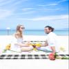 Eucalyptus Floral Beach Blanket Large with Stakes Waterproof Sandproof,Foldable Beach Mat with Corner Pockets for Outdoor Travel Camping Hiking Picnic Essentials,Country Rustic Sunflower Plaid 95"x80" view 4