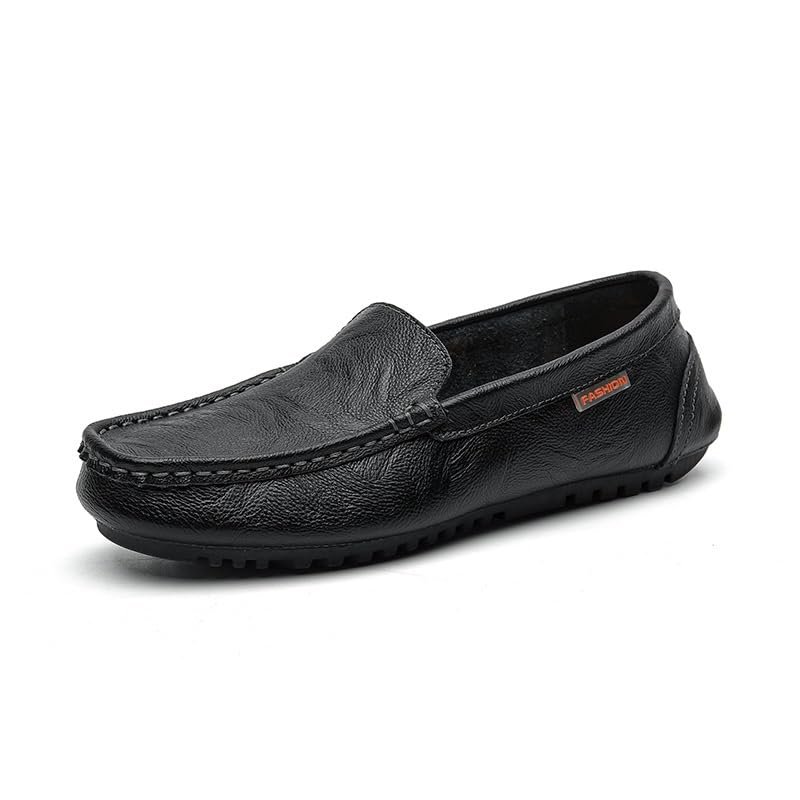 TAYGUM Men's Loafers Shoes Square Toe Faux Leather Moccasins Loafer Shoes Slip Resistant Anti-Slip Lightweight Walking Slip-on(Black,6.5)