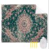 Boho Modern Beach Blanket Large with Stakes Waterproof Sandproof,Foldable Beach Mat with Corner Pockets for Outdoor Travel Camping Hiking Picnic Essentials,Green Abstract Minimalist Flower 83"x79" view 1