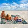 Boho Modern Beach Blanket Large with Stakes Waterproof Sandproof,Foldable Beach Mat with Corner Pockets for Outdoor Travel Camping Hiking Picnic Essentials,Green Abstract Minimalist Flower 83"x79" view 2