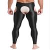 Vxuxlje Men's Oil Shiny Open Crotch Leggings High Waist Cut Out Leggings Compression Pants Black X-Large view 2