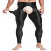 Vxuxlje Men's Oil Shiny Open Crotch Leggings High Waist Cut Out Leggings Compression Pants Black X-Large view 3