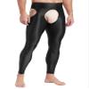 Vxuxlje Men's Oil Shiny Open Crotch Leggings High Waist Cut Out Leggings Compression Pants Black X-Large view 4