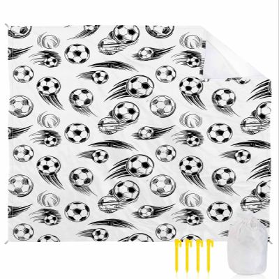 Minimalist Football Beach Blanket Oversized with Stakes Waterproof Sandproof Beach Mat with Corner Pockets for Outdoor Travel Camping Hiking Picnic Essentials,Sports Theme Black White 118"x108"