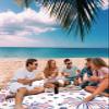 4th of July Beach Blanket Large with Stakes Waterproof Sandproof Beach Mat with Corner Pockets for Outdoor Travel Camping Hiking Picnic Essentials,Patriotic Memorial Firework Stars Red Blue 95"x80" view 3