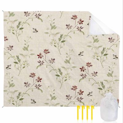 Flower Leaves Beach Blanket Large with Stakes Waterproof Sandproof Beach Mat with Corner Pockets for Outdoor Travel Camping Hiking Picnic Essentials,Farmhouse Country Flower Bud Watercolor 95"x80"