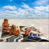 Abstract Marble Beach Blanket Large with Stakes Waterproof Sandproof Beach Mat with Corner Pockets for Outdoor Travel Camping Hiking Picnic Essentials,ContemporaryGeometric Black Grey Gold 95"x80" view 2