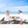 Abstract Marble Beach Blanket Large with Stakes Waterproof Sandproof Beach Mat with Corner Pockets for Outdoor Travel Camping Hiking Picnic Essentials,ContemporaryGeometric Black Grey Gold 95"x80" view 4