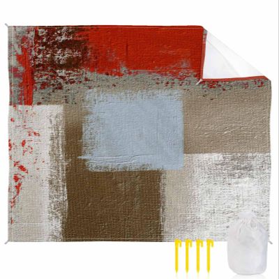 Abstract Blush Pink Beach Blanket Large with Stakes Waterproof Sandproof Beach Mat with Corner Pockets for Outdoor Travel Camping Hiking Picnic Essentials,Geometric Brown Beige Modern Color 84"x108"