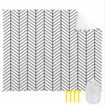 Geometric Black Beach Blanket Large with Stakes Waterproof Sandproof Beach Mat with Corner Pockets for Outdoor Travel Camping Hiking Picnic Essentials,Solid Modern Abstract Contemporary 83"x79"