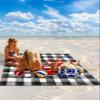 Red Truck Beach Blanket Large with Stakes Waterproof Sandproof Beach Mat with Corner Pockets for Travel Camping Hiking Picnic,Freedom Stripes Stars 4th of July Patriotic Memorial Plaid Day 95"x80" view 2