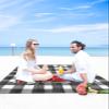 Red Truck Beach Blanket Large with Stakes Waterproof Sandproof Beach Mat with Corner Pockets for Travel Camping Hiking Picnic,Freedom Stripes Stars 4th of July Patriotic Memorial Plaid Day 95"x80" view 4