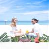 Tropical Cactus Beach Blanket Large with Stakes Waterproof Sandproof Beach Mat with Corner Pockets for Outdoor Travel Camping Hiking Picnic,Green Summer Fall Succulent Plant Butter-fly 84"x108" view 4