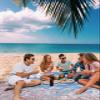 Pastel Pink Flower Beach Blanket Large with Stakes Waterproof Sandproof Beach Mat with Corner Pockets for Outdoor Travel Camping Hiking Picnic Essentials,Farmhosue Country Sky Blue White 84"x108" view 3