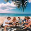 Abstract Marble Beach Blanket Large with Stakes Waterproof Sandproof Beach Mat with Corner Pockets for Outdoor Travel Camping Hiking Picnic Essentials,ContemporaryGeometric Black Grey Gold 84"x108" view 3