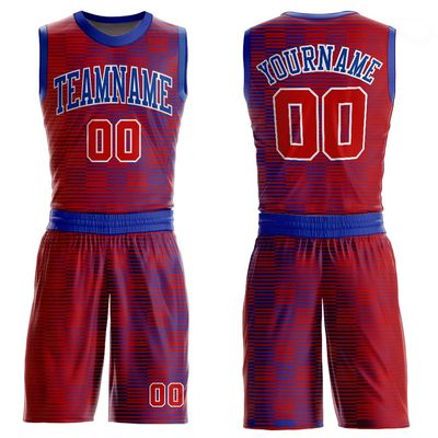 Customized Basketball Jersey Suits Red Blue Design Sportswear for Youth Boys Men Women Girls Personalized Team Uniform Shirts & Shorts Sets with Name Number Logo Print Front and Back