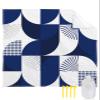 Navy Blue Beach Blanket Large with Stakes Waterproof Sandproof Beach Mat with Corner Pockets for Outdoor Travel Camping Hiking Picnic Essentials,Modern Abstract Geometric Middle Century 84"x108" view 1