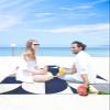 Navy Blue Beach Blanket Large with Stakes Waterproof Sandproof Beach Mat with Corner Pockets for Outdoor Travel Camping Hiking Picnic Essentials,Modern Abstract Geometric Middle Century 84"x108" view 4