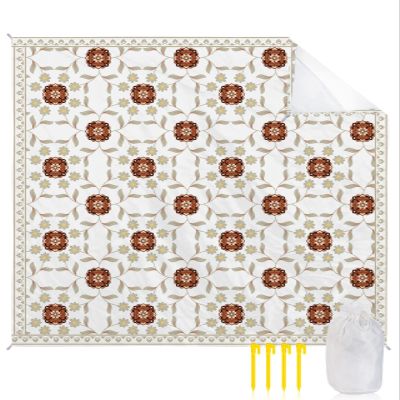 Geometric Flower Beach Blanket Large with Stakes Waterproof Sandproof Beach Mat with Corner Pockets for Outdoor Travel Camping Hiking Picnic Essentials,Chic Vintage Plant Leaves Modern Art 95"x80"