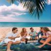 Green Forest Beach Blanket Large with Stakes Waterproof Sandproof Beach Mat with Corner Pockets for Outdoor Travel Camping Hiking Picnic Essentials,Misty Wood-land Trees Foggy Dreamy Scene 95"x80" view 3