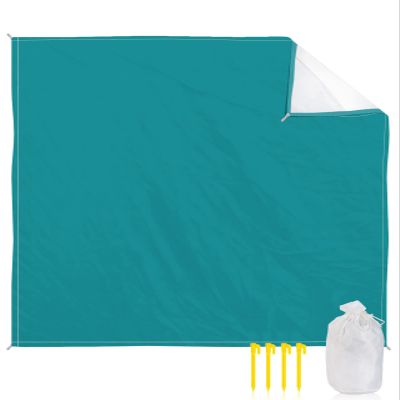 Solid Aqua Beach Blanket Large with Stakes Waterproof Sandproof Beach Mat with Corner Pockets for Outdoor Travel Camping Hiking Picnic Essentials,Casual Minimalist Classic Creative Pure Color 84"x108"