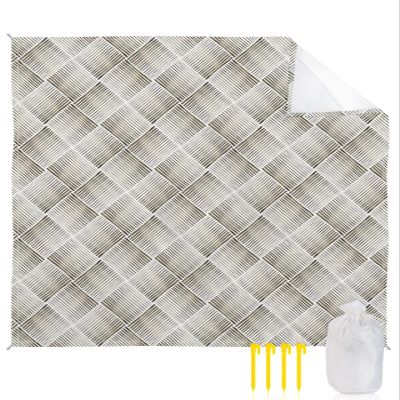 Abstract Stripes Beach Blanket Large with Stakes Waterproof Sandproof Beach Mat with Corner Pockets for Outdoor Travel Camping Hiking Picnic,Retro Minimalist Geometric Lattice Stripes 84"x108"
