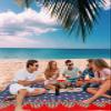 4th of July Beach Blanket Oversized with Stakes Waterproof Sandproof Beach Mat with Corner Pockets for Outdoor Travel Camping Hiking Picnic Essentials,Geometric Red Blue Star Stripes Flag 118"x108" view 3
