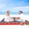 4th of July Beach Blanket Oversized with Stakes Waterproof Sandproof Beach Mat with Corner Pockets for Outdoor Travel Camping Hiking Picnic Essentials,Geometric Red Blue Star Stripes Flag 118"x108" view 4
