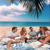 Sea Turtle Beach Blanket Large with Stakes Waterproof Sandproof Beach Mat with Corner Pockets for Outdoor Travel Camping Hiking Picnic Essentials,Blue Ocean Beach Coastal Coral Seaweed Fish 84"x108" view 3