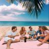 Blush Pink Pure Beach Blanket Large with Stakes Waterproof Sandproof Beach Mat with Corner Pockets for Outdoor Travel Camping Hiking Picnic Essentials,Romantic Contemporary Minimalist Solid 83"x79" view 3