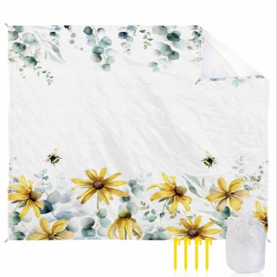 Chrysanthemum Eucalyptus Beach Blanket Large with Stakes Waterproof Sandproof Beach Mat with Corner Pockets for Outdoor Travel Camping Hiking Picnic Essentials,Rustic Vintage Farmhouse Leaves 84"x108"