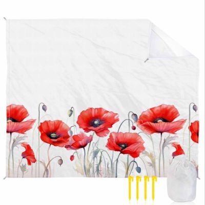 Red Flower Watercolor Beach Blanket Large with Stakes Waterproof Sandproof Beach Mat with Corner Pockets for Outdoor Travel Camping Hiking Picnic Essentials,Spring Botanical Plant Modern White 95"x80"