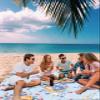 Flower Birds Beach Blanket Large with Stakes Waterproof Sandproof Beach Mat with Corner Pockets for Outdoor Travel Camping Hiking Picnic Essentials,Elegant Blue Florals Spring Summer Plant 84"x108" view 3