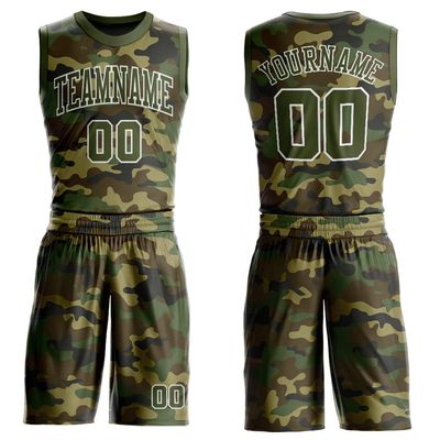Camo Basketball Jerseys Suits for Men Women Boys, Custom Basketball Shirts and Shorts Sets with Team Number Name Logo Print Front and Back, Personalized Green Sportswear for Youth Adults