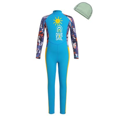 Boys Long Sleeve Swimsuit Rash Guard Sunsuit Toddler Zipper Swimwear Diving Wetsuit Little Girls Rashguard Suit UPF 50+ UV One Piece Long Pants Beachwear Surfing Bathing Suit Sky Blue Boys 6-7 Years