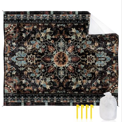 Abstract Vintage Beach Blanket Large with Stakes Waterproof Sandproof,Foldable Beach Mat with Corner Pockets for Outdoor Travel Camping Hiking Picnic Essentials,Southwestern Geometric Flower 83"x79"